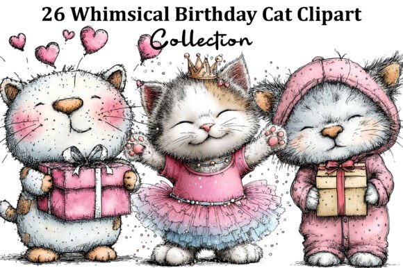 Download Whimsical Birthday Cat Clipart - Birthday Collection
