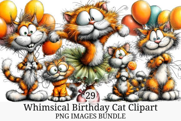 Download Whimsical Birthday Cat Clipart - Birthday Collection