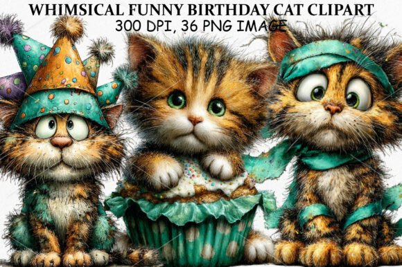 Download Whimsical Funny Birthday Cat Clipart - Birthday Collection