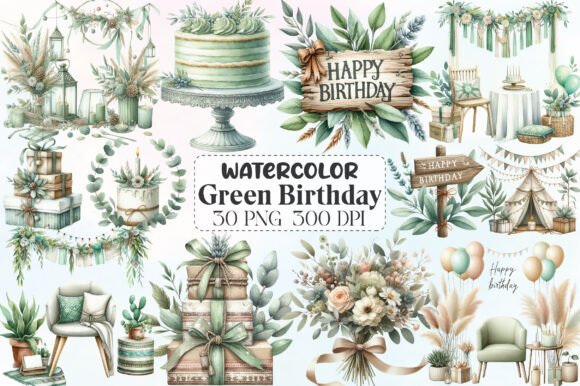 Download Boho Sage Green Birthday Clipart - Birthday Collection