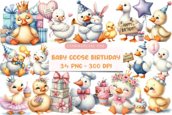 Download Watercolor Baby Goose Birthday Clipart - Birthday Collection