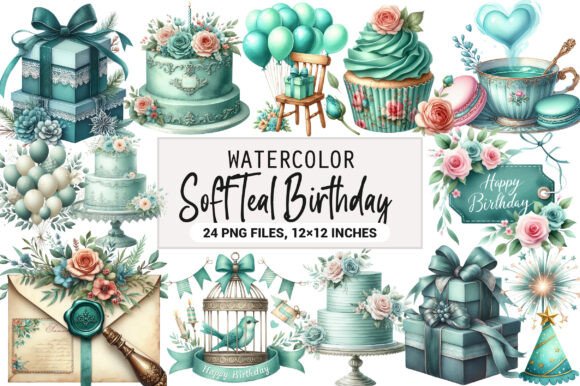 Download Vintage Soft Teal Birthday Clipart - Birthday Collection