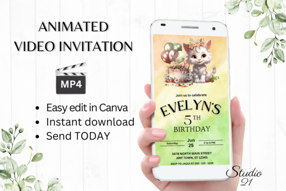 Download Animated Cute Cat Birthday Invite - Birthday Collection