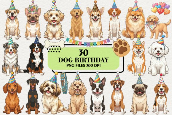 Download Kawaii Dog Birthday Party Clipart Bundle - Birthday Collection