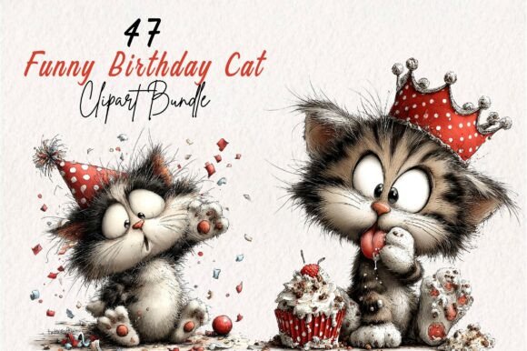 Download Whimsical Funny Birthday Cat Clipart - Birthday Collection