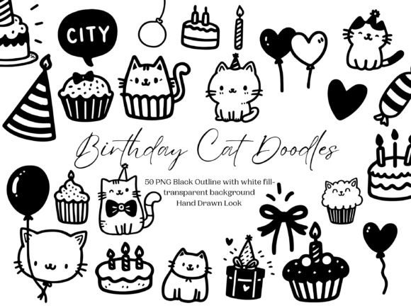 Download Birthday Cat Doodle PNG Clipart Bundle - Birthday Collection
