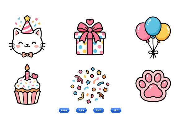 Download Kawaii Birthday Cat Clipart - Birthday Collection