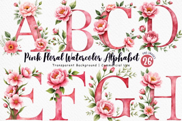 Download Pink Floral Watercolor Alphabet PNG - Premium Bundle