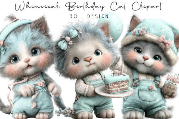 Download Whimsical Birthday Cat Clipart - Birthday Collection