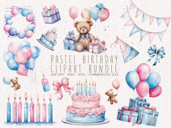 Download Pastel Birthday Clipart Bundle - Birthday Collection