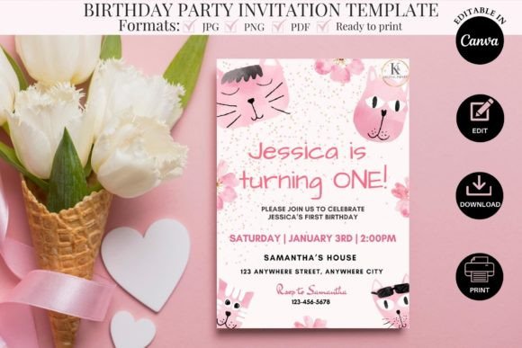 Download Kitten Birthday Party Invite Template - Birthday Collection