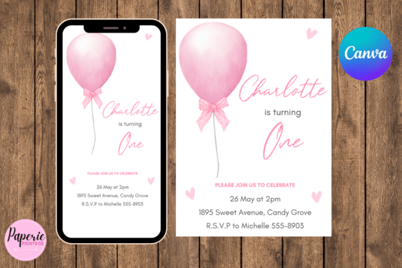 Download One Birthday Invitation Girl Balloon - Birthday Collection