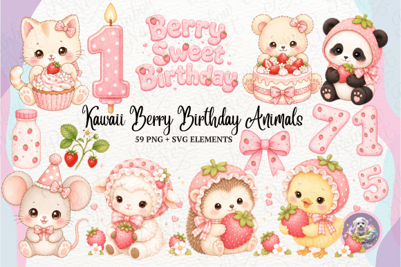 Download Kawaii Berry Birthday Animals - Birthday Collection