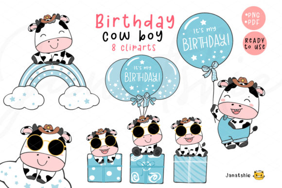 Download Cute Baby Cow Boy Birthday Clipart Set, - Birthday Collection