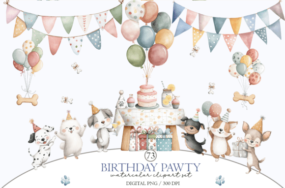 Download Dog Birthday Party Clipart: Watercolor - Birthday Collection