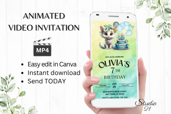 Download Electronic Cute Cat Birthday Invite - Birthday Collection