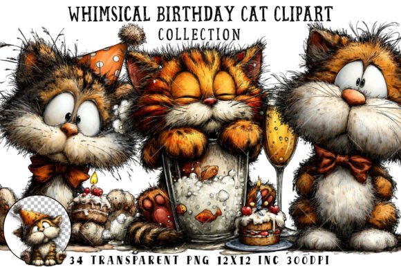 Download Whimsical Birthday Cat Clipart - Birthday Collection