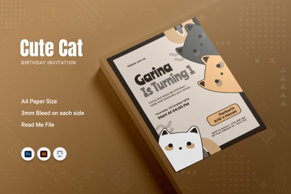 Download Cute Cat Birthday Invitation - Birthday Collection