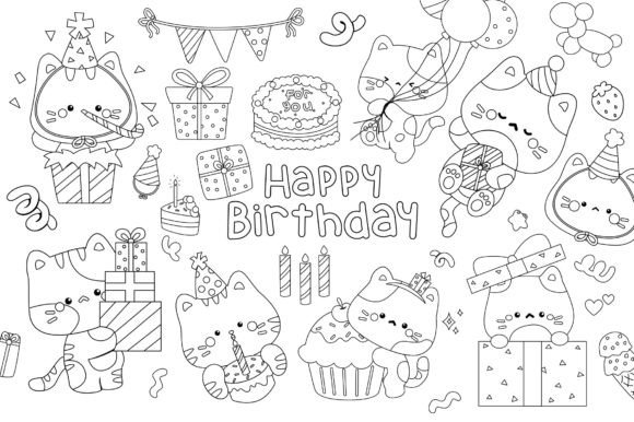 Download Birthday Cat Clipart Coloring - Birthday Collection