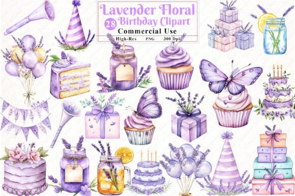 Download Lavender Floral Birthday Clipart - Birthday Collection