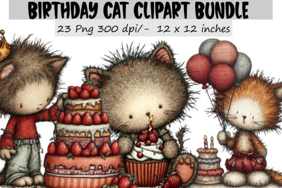 Download Birthday Cat Clipart Bundle - Birthday Collection